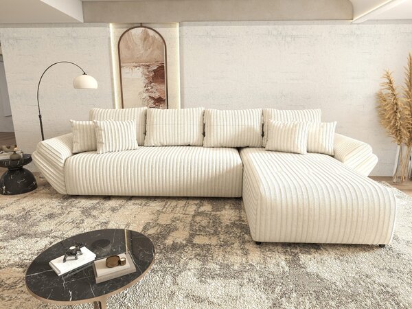 Colțar extensibil dumonde cu ladă de depozitare si sezut confortabil din spuma high-density, Berlin XL Tilia Bej 01 II 350x185 cm