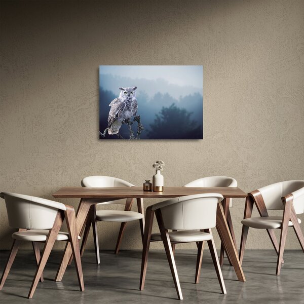 Tablou pe sticlă - Bufniță de zăpadă (70x50 cm)
