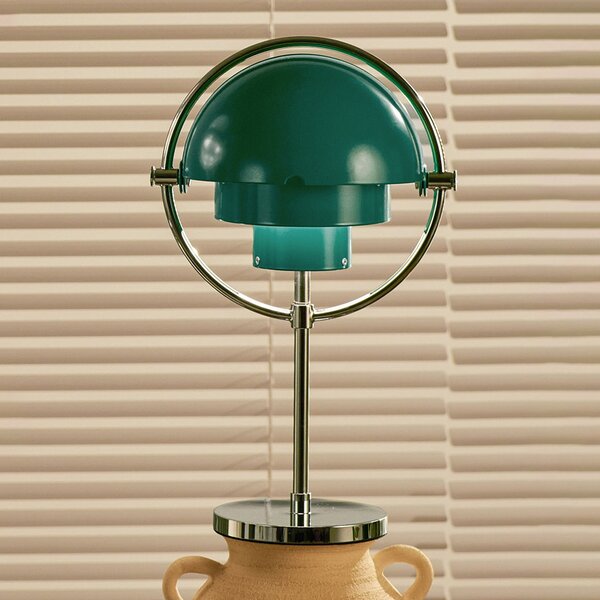 GUBI Lampa de masă cu baterie Gubi Multi-Lite, crom/albastru-verde, 30 cm, reglabil, Metalic, Camera de zi / sufragerie, Metal, Design