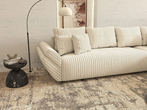 Colțar extensibil dumonde cu ladă de depozitare si sezut confortabil din spuma high-density, Berlin XL Tilia Bej 01 II 350x185 cm