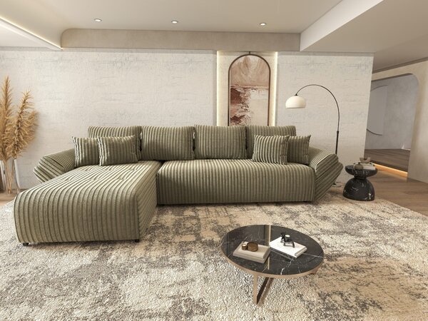 Colțar extensibil dumonde cu ladă de depozitare Berlin XL Tilia Verde Olive 350x185 cm
