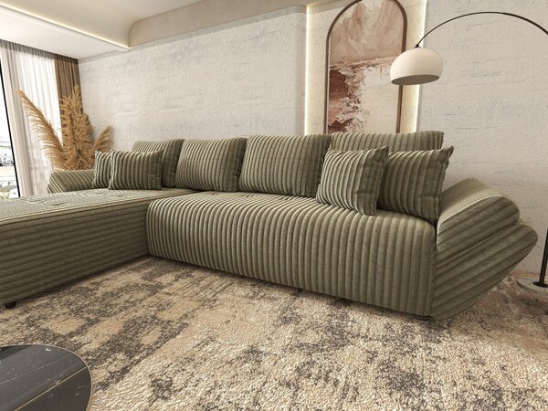 Colțar extensibil dumonde cu ladă de depozitare Berlin XL Tilia Verde Olive 350x185 cm