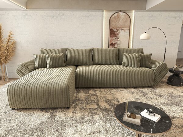 Colțar extensibil dumonde cu ladă de depozitare Berlin XL Tilia Verde Olive 350x185 cm