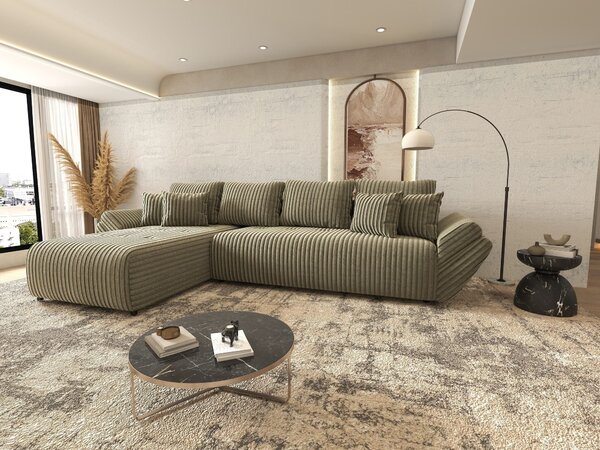 Colțar extensibil dumonde cu ladă de depozitare Berlin XL Tilia Verde Olive 350x185 cm