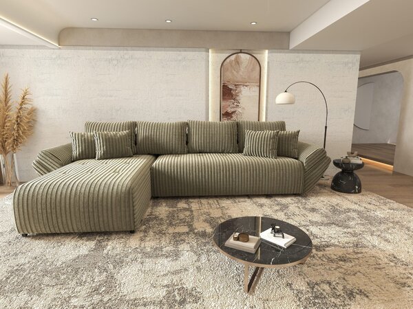 Colțar extensibil dumonde cu ladă de depozitare Berlin XL Tilia Verde Olive 350x185 cm