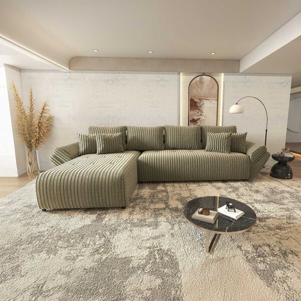 Colțar extensibil dumonde cu ladă de depozitare Berlin XL Tilia Verde Olive 350x185 cm