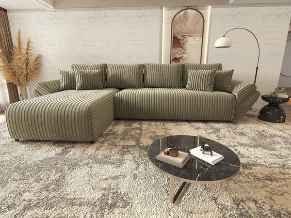 Colțar extensibil dumonde cu ladă de depozitare Berlin XL Tilia Verde Olive 350x185 cm