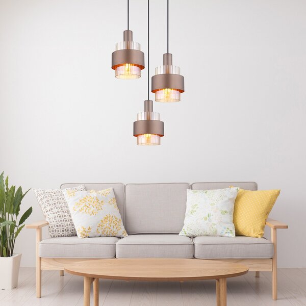Globo Lampă suspendată Milley, Ø 45 cm, bronz, 3 becuri, metal, reglabil, Bronz / Alamă Veche, Camera de zi / sufragerie, Metal, Modern