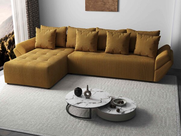 Colțar extensibil dumonde cu ladă de depozitare Berlin XL Zoom Mustar 350x185 cm