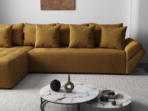 Colțar extensibil dumonde cu ladă de depozitare Berlin XL Zoom Mustar 350x185 cm