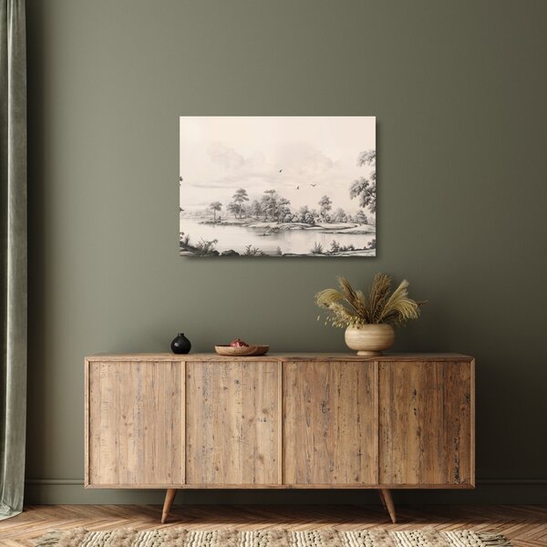 Tablou pe sticlă - Vintage peisaj desen peisaj (70x50 cm)
