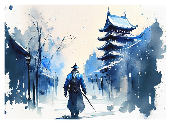 Tablou pe sticlă - Samurai, aquarel (70x50 cm)