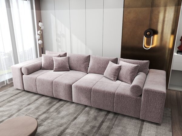 Canapea extensibilă dumonde cu ladă de depozitare Marbela XXL Monolith Roz Pudrat 295x120 cm