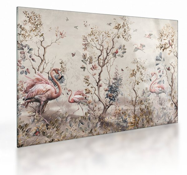 Tablou pe sticlă - Desen de flamingo (70x50 cm)