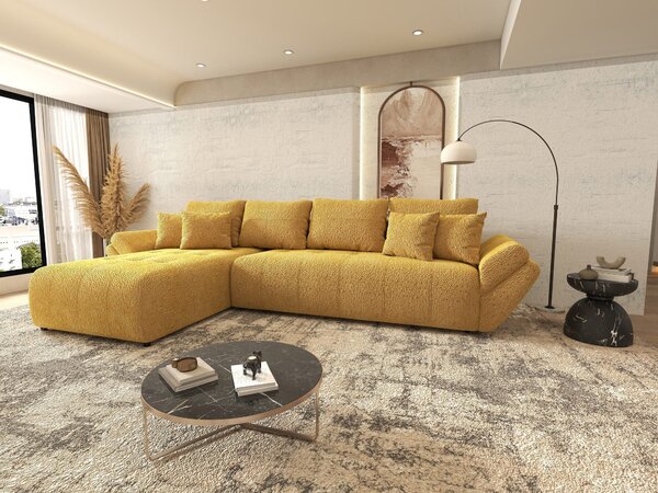 Colțar extensibil dumonde cu ladă de depozitare si sezut confortabil din spuma high-density, Berlin XL Jaguar Galben Mustar 350x185 cm