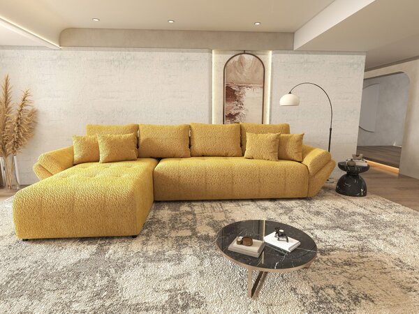 Colțar extensibil dumonde cu ladă de depozitare si sezut confortabil din spuma high-density, Berlin XL Jaguar Galben Mustar 350x185 cm