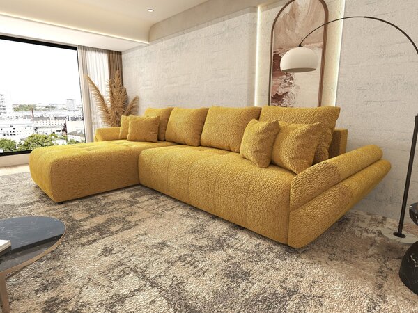 Colțar extensibil dumonde cu ladă de depozitare si sezut confortabil din spuma high-density, Berlin XL Jaguar Galben Mustar 350x185 cm