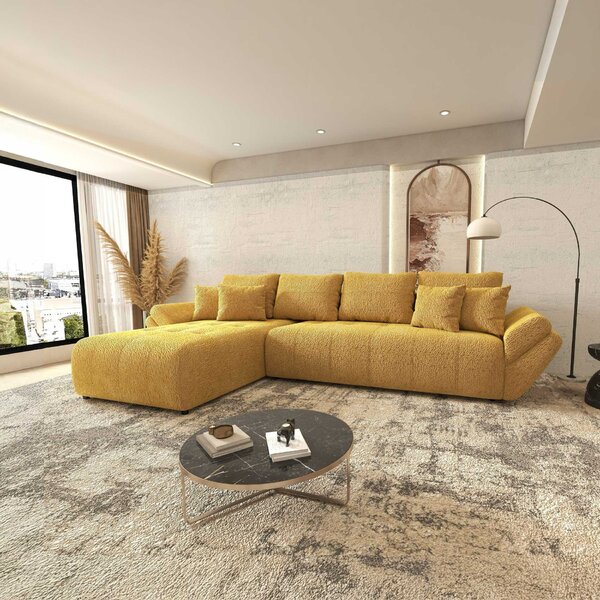 Colțar extensibil dumonde cu ladă de depozitare si sezut confortabil din spuma high-density, Berlin XL Jaguar Galben Mustar 350x185 cm