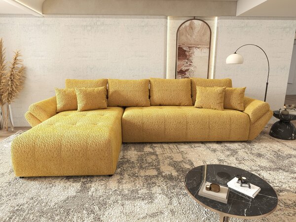 Colțar extensibil dumonde cu ladă de depozitare si sezut confortabil din spuma high-density, Berlin XL Jaguar Galben Mustar 350x185 cm