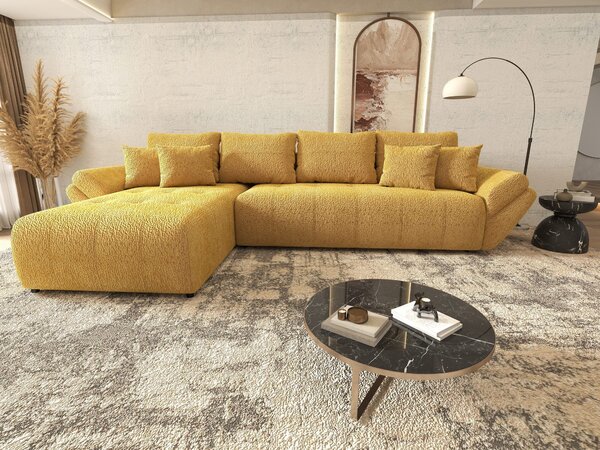 Colțar extensibil dumonde cu ladă de depozitare si sezut confortabil din spuma high-density, Berlin XL Jaguar Galben Mustar 350x185 cm