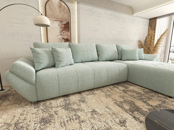 Colțar extensibil dumonde cu ladă de depozitare si sezut confortabil din spuma high-density, Berlin XL Jaguar Verde Mint 16 II 350x185 cm