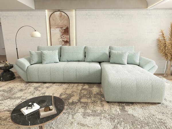 Colțar extensibil dumonde cu ladă de depozitare si sezut confortabil din spuma high-density, Berlin XL Jaguar Verde Mint 16 II 350x185 cm