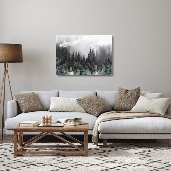 Tablou pe sticlă - Pădure cu elemente ilustrate (70x50 cm)