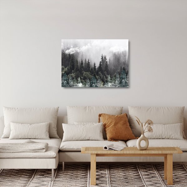 Tablou pe sticlă - Pădure cu elemente ilustrate (70x50 cm)