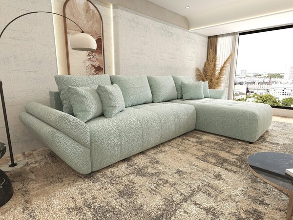 Colțar extensibil dumonde cu ladă de depozitare si sezut confortabil din spuma high-density, Berlin XL Jaguar Verde Mint 16 II 350x185 cm