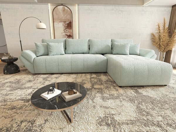 Colțar extensibil dumonde cu ladă de depozitare si sezut confortabil din spuma high-density, Berlin XL Jaguar Verde Mint 16 II 350x185 cm