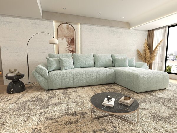 Colțar extensibil dumonde cu ladă de depozitare si sezut confortabil din spuma high-density, Berlin XL Jaguar Verde Mint 16 II 350x185 cm