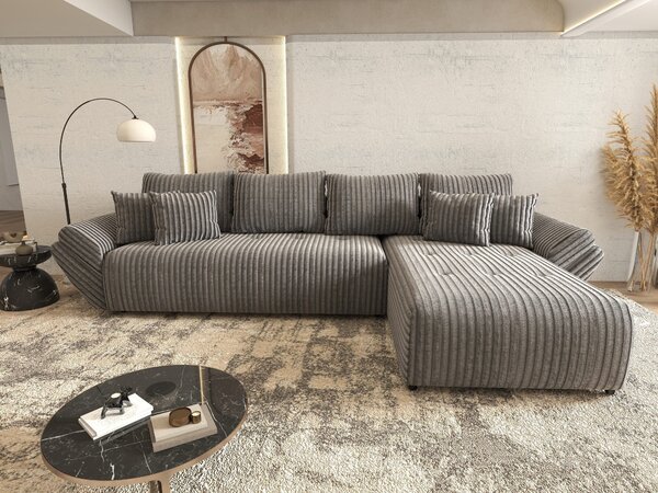 Colțar extensibil dumonde cu ladă de depozitare si sezut confortabil din spuma high-density, Berlin XL Tilia Gri 90 II 350x185 cm