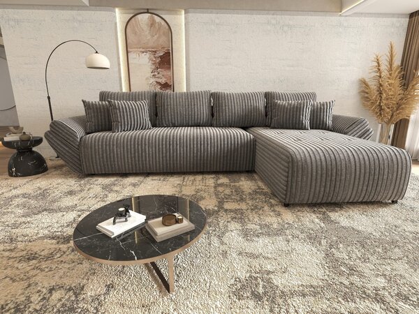 Colțar extensibil dumonde cu ladă de depozitare si sezut confortabil din spuma high-density, Berlin XL Tilia Gri 90 II 350x185 cm