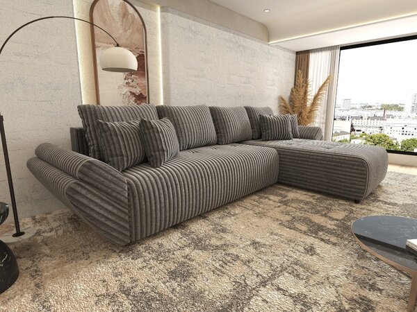 Colțar extensibil dumonde cu ladă de depozitare si sezut confortabil din spuma high-density, Berlin XL Tilia Gri 90 II 350x185 cm
