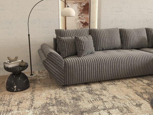 Colțar extensibil dumonde cu ladă de depozitare si sezut confortabil din spuma high-density, Berlin XL Tilia Gri 90 II 350x185 cm