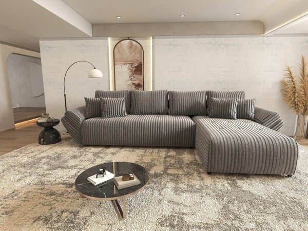 Colțar extensibil dumonde cu ladă de depozitare si sezut confortabil din spuma high-density, Berlin XL Tilia Gri 90 II 350x185 cm
