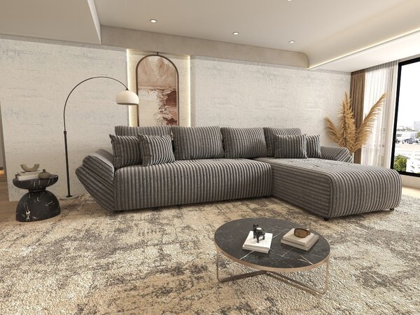 Colțar extensibil dumonde cu ladă de depozitare si sezut confortabil din spuma high-density, Berlin XL Tilia Gri 90 II 350x185 cm