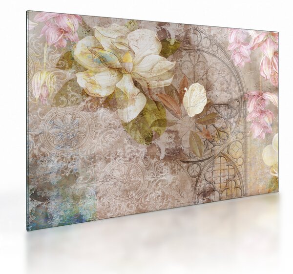 Tablou pe sticlă - Ornament de flori (70x50 cm)
