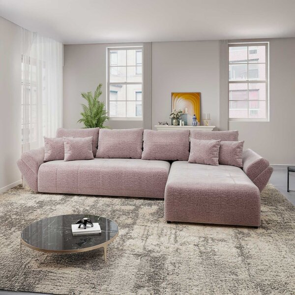 Colțar extensibil dumonde cu ladă de depozitare Berlin XL Monolith Roz Pudrat 62 II 350x185 cm