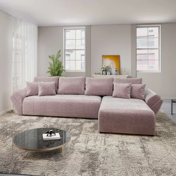 Colțar extensibil dumonde cu ladă de depozitare Berlin XL Monolith Roz Pudrat 62 II 350x185 cm