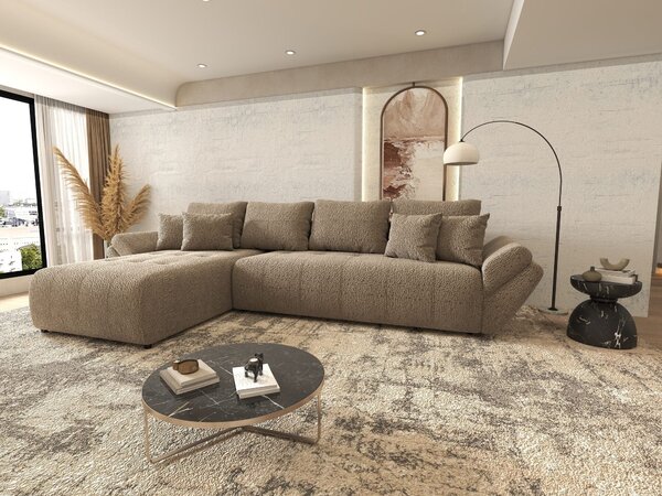 Colțar extensibil dumonde cu ladă de depozitare Berlin XL Jaguar Maro Cappuccino 350x185 cm