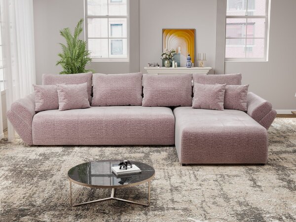 Colțar extensibil dumonde cu ladă de depozitare Berlin XL Monolith Roz Pudrat 62 II 350x185 cm