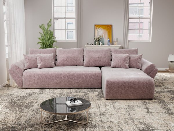 Colțar extensibil dumonde cu ladă de depozitare Berlin XL Monolith Roz Pudrat 62 II 350x185 cm