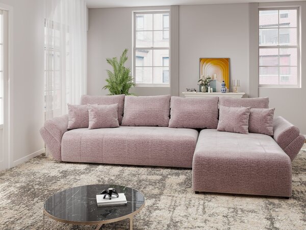 Colțar extensibil dumonde cu ladă de depozitare Berlin XL Monolith Roz Pudrat 62 II 350x185 cm
