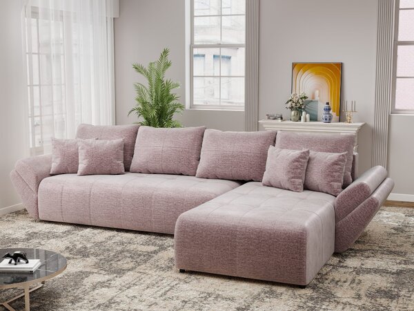 Colțar extensibil dumonde cu ladă de depozitare Berlin XL Monolith Roz Pudrat 62 II 350x185 cm