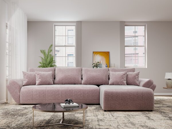 Colțar extensibil dumonde cu ladă de depozitare Berlin XL Monolith Roz Pudrat 62 II 350x185 cm