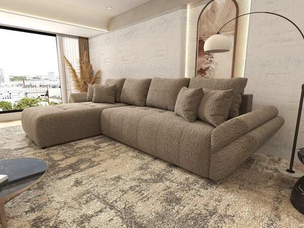 Colțar extensibil dumonde cu ladă de depozitare Berlin XL Jaguar Maro Cappuccino 350x185 cm