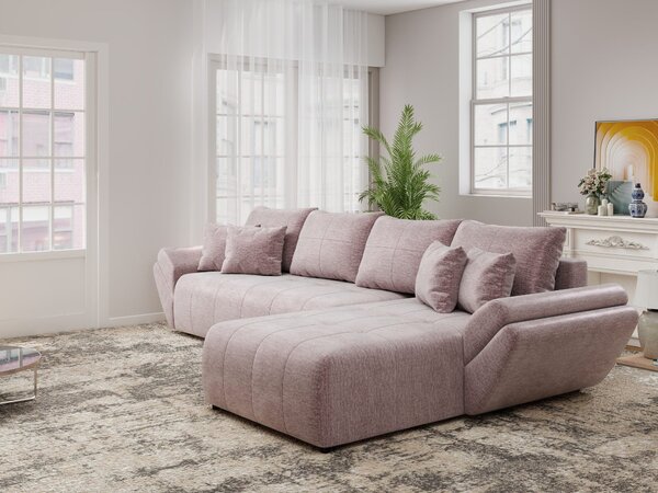 Colțar extensibil dumonde cu ladă de depozitare Berlin XL Monolith Roz Pudrat 62 II 350x185 cm