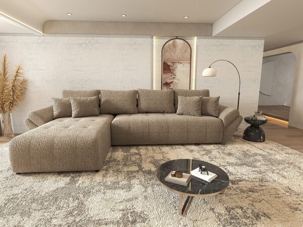 Colțar extensibil dumonde cu ladă de depozitare Berlin XL Jaguar Maro Cappuccino 350x185 cm