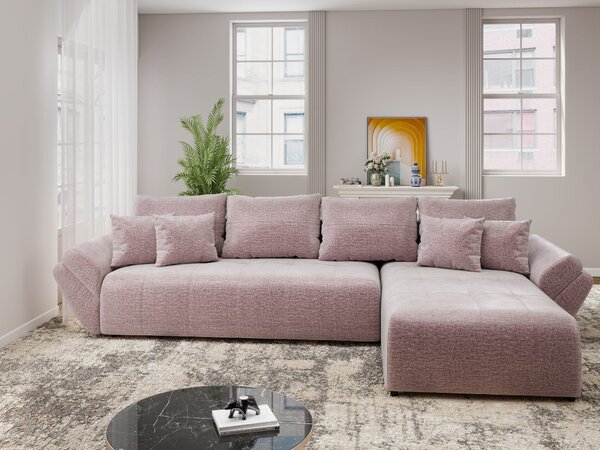 Colțar extensibil dumonde cu ladă de depozitare Berlin XL Monolith Roz Pudrat 62 II 350x185 cm